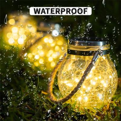 China Outdoor Hanging Solar Glass Globe Light 30led Mason Jar Light Waterproof Garden Crack Glass Light for sale