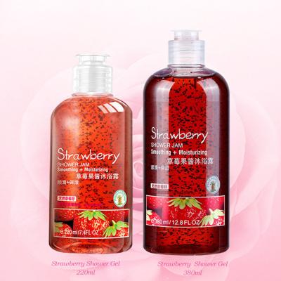 China Bubble Wholesale Private Label Moisturizing Body Wash Skin Lightening Strawberry Bath Scrub Shower Gel for sale