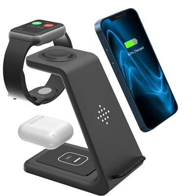 China Wireless Charger 3 in 1 T3 Qi Charging Station Dock 3 in 1 Wireless Charger Stand for Apple Watch Airpods iPhone for sale