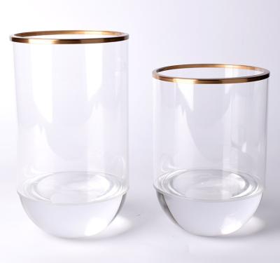 China Clear Crystal Cylinder Flower Vases Wedding Centerpiece with Gold Rim for home wedding decor en venta