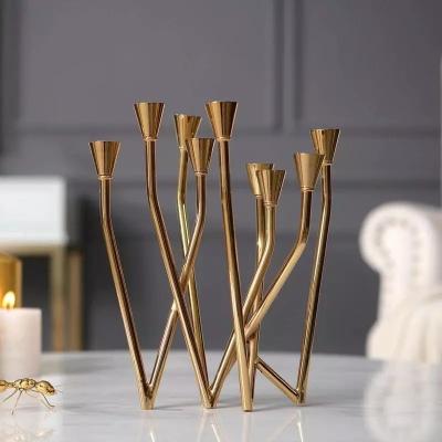 Chine W shape metal nordic style brass candle stick holder tabletop Decorative Candle Holder à vendre