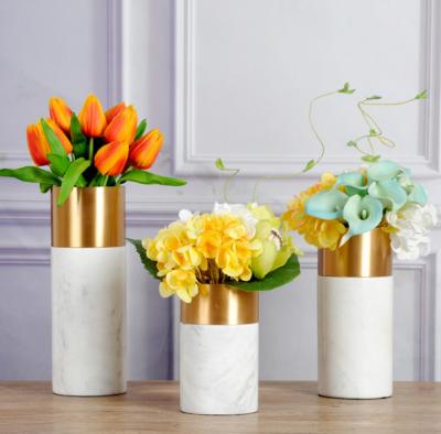 Κίνα Decorative Flower Vase Marble Home Decor Vase Modern Decor Accessories White Marble with Metal Vase προς πώληση