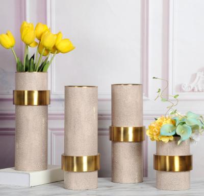 Κίνα Wholesale Decorative Flower Vases Gold Plated with Marble Cylinder Flower Pot Set προς πώληση