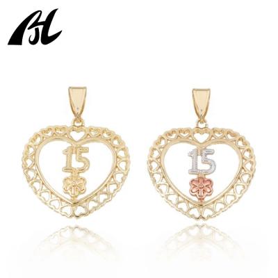 China Religious Number 15 Heart Shaped Pendants For Jewelry Making 18K Gold Filled Pendants And Charms for sale