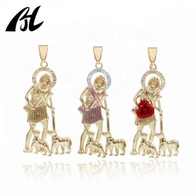 China Popular Jude Jesus religious jewelry latest religious fashion and Oro Laminado tricolor pendant of two dogs for sale