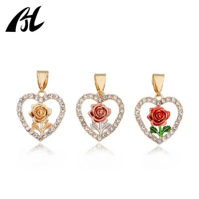 China FASHIONABLE Latest Pendant Charm Rose Gold Plated Flower Jewelry Heart Shaped Zircon 18K Design Pendants Necklace for sale