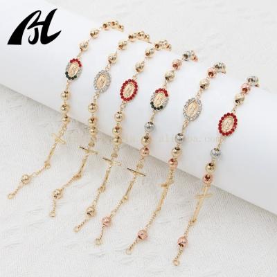 China TRENDY Oro Laminado Tricolor Rosary Beads Catholic Religious Jewelry Bracelets For Jewelry Making Supplies 14K Gold Plated for sale