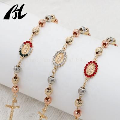 China New Arrival TRENDY Hand Make Religious Bracelet Virgin Mary Cross Jesus Tricolor Multi Tone Bracelet 3 Pulsera Oro Laminado for sale