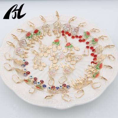 China Wholesale Jewelry 14k New Arrival TRENDY Tricolor Religious Gold Tricolor Drop Earrings with Roses and Guadalupe for sale