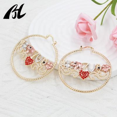 China 2022 New TRENDY High Quality 14k Gold Plated Owl Elephant Number 7 Horseshoe Eyes Clover Heart Circle Earrings Women Jewelry for sale