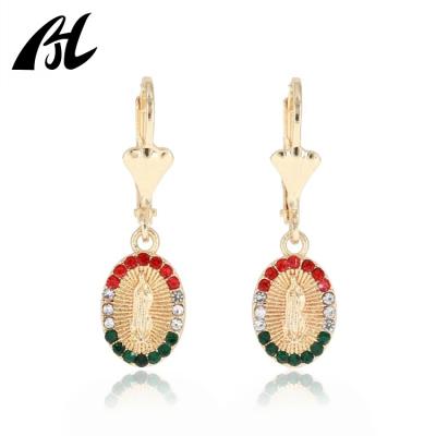 China Wholesale TRENDY Simple 14k Gold Plated Colorful Religious Catholic Virgin Mary Earrings Jewelry Zircon Earrings For Women for sale