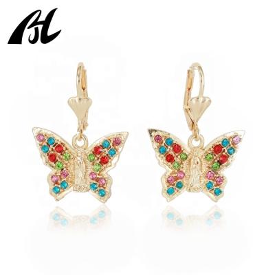 China Virgen De Guadalupe Earrings CZ Gold Plated Girl Earrings High Quality 3D Zircon Butterfly Charm Earrings Religious Jewelry TRENDY for sale