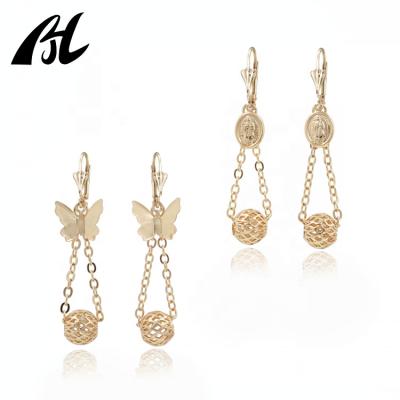 China 2022 New FASHIONABLE Latest Design 18K Gold Plated Charm Pendant Religious Virgin Of Guadalupe Butterfly Beads Earrings Long Earrings for sale