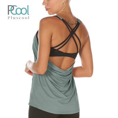 China QUICK DRY Women's Strappy Back Tank Tops Worked Out Workout Wear Removable Fitness for sale