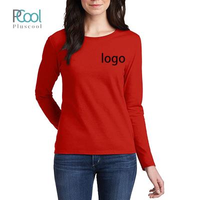 China Wholesale Cheap Custom Red 100% Ladies Size Long Sleeve Plus Cotton T-Shirt for sale