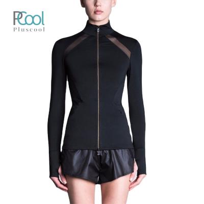 China Wholesale Breathable Women Front Stand Sports Fitness Jacket Thumb Hole Zipper Long Sleeve Top for sale