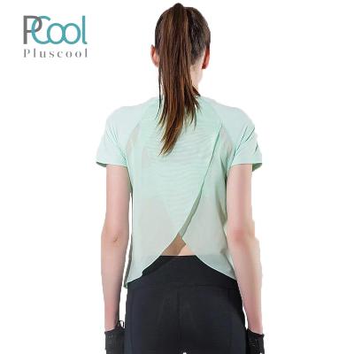 China Gym Wear High Quality Quick Dry Breathable Anti-pilling Workout Tops Women's Mesh Short Sleeve Yoga Sport T-Shirt for sale