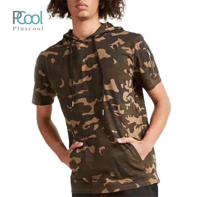 China Wholesale Anti Shrink Fashion Camouflage Printing Short Sleeve Hooded T Shirt For Men for sale