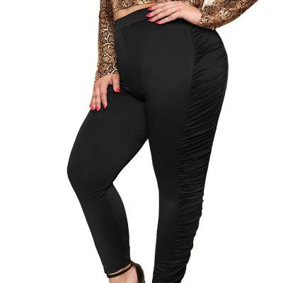 China Breathable Over Waist Women Fashion Casual Pleated Ripped Mid Waist Plus Size Stacked Leggings for sale