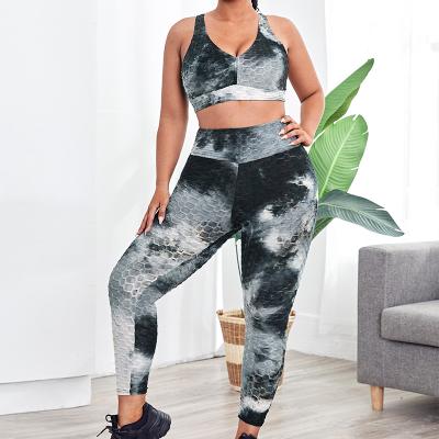 China Breathable Custom Yoga Sets Women Tie Dye Fitness Sports Set Workout Plus Size Activewear for sale