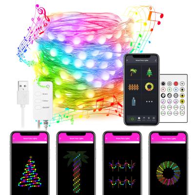 China tuya residential wifi RGB RGBW RGBCW RGBIC color alexa smart remote control smart magic fairy led string light for christmas tree wedding for sale