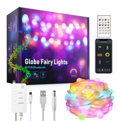 China tuya residential wifi RGB RGBW RGBCW RGBIC color remote control smart magic alexa led globe fairy lights for christmas tree wedding for sale