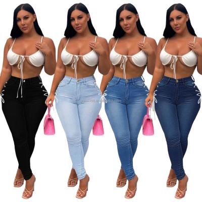 China Factory wholesale sexy high-waisted oversized women's tight-fitting women's denim pants thin jeans breathable ladies jeans for sale