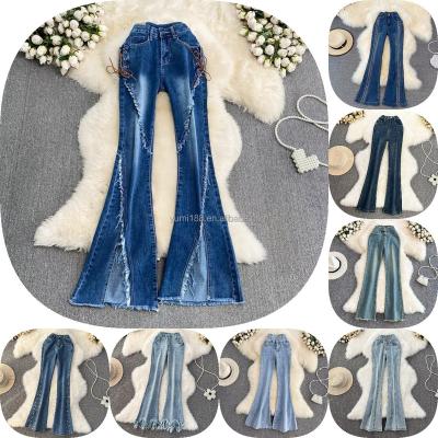 China 2023 Wholesale New Stretch Washed Denim Breathable Ladies Jeans Butt Lifting Straight Pants Jeans Women for sale