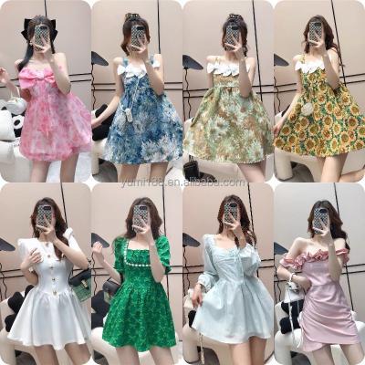 China Korean pink short sleeve high waist women's casual dress wholesale new anti-static women's short skirt for sale