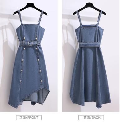 China 2021 Women's Denim Anti-Static Cost-Effective Fashionable Informal Strap Button Casual Wear Dress for sale