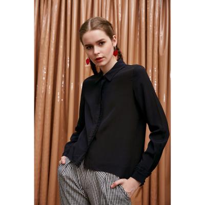 China Latest Anti-Pilling Fashion Women Elegant Black Casual Dress Long Sleeve Shirt for sale