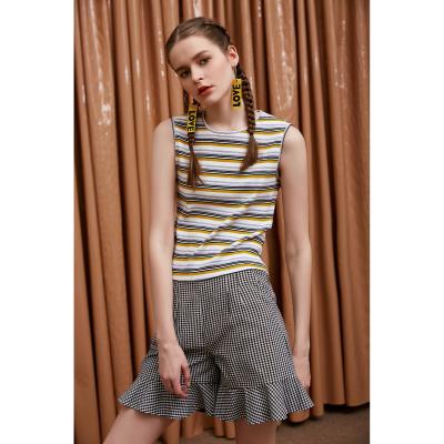 China Fashion QUICK DRY Women's High Street Striped Ginger Yellow Sleeveless T-Shirt for sale