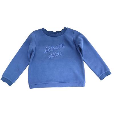 China 100% Cotton High Quality Custom Logo Heavy Embroidery Fleece Long Sleeve Scallop Collar Soft Blue Sweater For Boy for sale