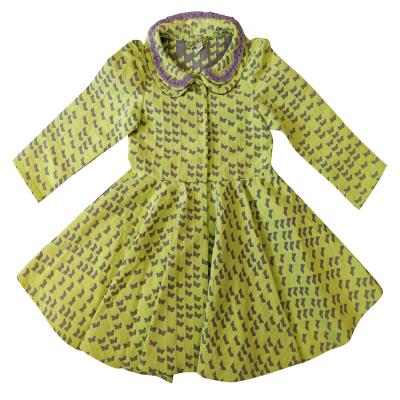 China OEM Good Quality Anti-wrinkle Jacquard Casual Jacquard OEM Long Sleeve 100% Polyester Long Sleeve Peter Pan Collar Kids Clothing Dress For Girl for sale