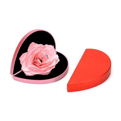 China Jewelry Packaging Custom Pop Up Heart Gorgeous Folding Rose Ring Box Red Romantic 3D Flower Preservation for sale