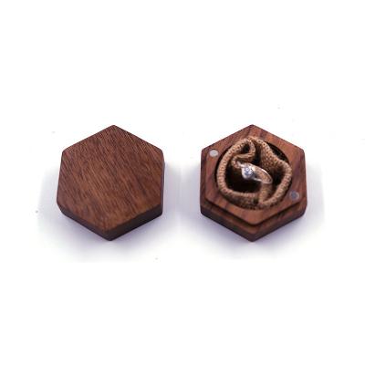 China Walnut Wooden Hexagon Mini Portable Jewelry Wedding Ring Packaging Wooden Box for sale