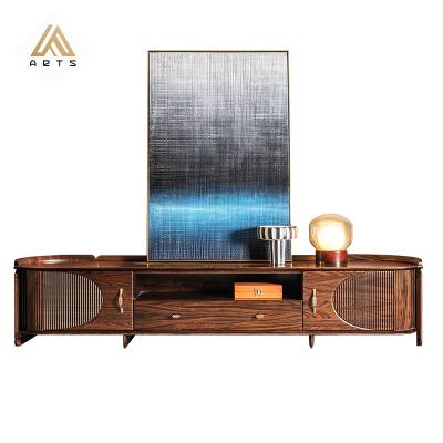 China Best Selling Zingana Wood Frame Living Room Furniture TV Cabinet Unique Designed Luxury Modern Durable Convertible TV Cabinet Stands for sale