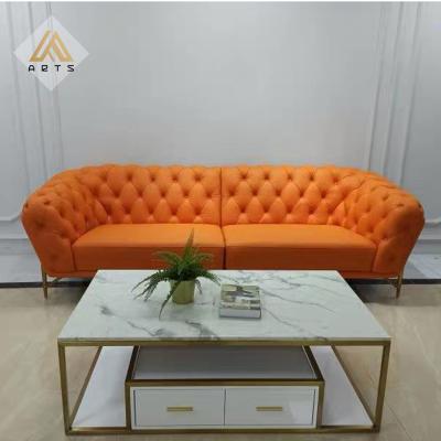 China Italian luxury modern genuine leather sofa s stainless steel Chesterfield modular living room cheap furniture prices for sale