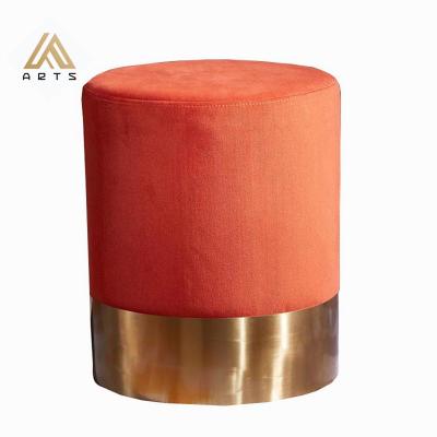 China Italian style round stool velvet metal fabric basellight shose luxury pink fashionable convertible change stool for sale