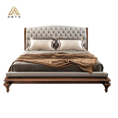 China Hot Sale Italy Convertible Bed Wood Frame Modern Genuine Leather Button Tufted Queen Bed for sale