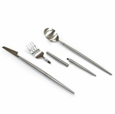 China New Design Sustainable Detachable Telescope Handle Flatware Stainless Steel Folding Cutlery Set for sale