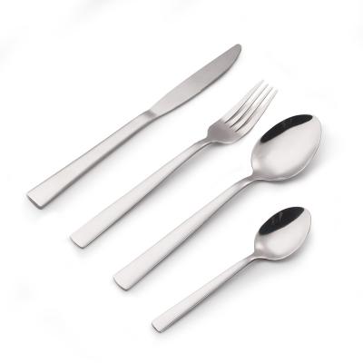 China Simple Design Durable Flat Handle Flat Dinnerware Set Fork Spoon Stainless Steel Cutlery Set for sale