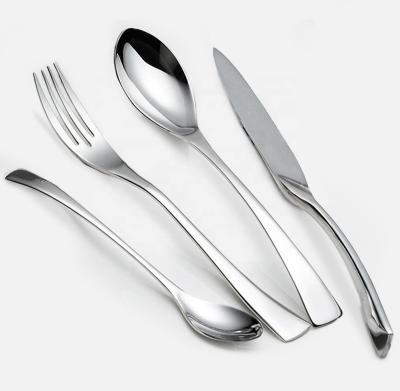 China Sustainable Luxury Flat Dinnerware Set Heavy Duty Curve Thick Handle Fork Spoon Cutlery Set Stainless Steel for sale