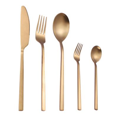 China Viable Wholesale Supermarket Restaurant Gold Spoon Fork Cutlery Matte Flatware Set Stainless Steel for sale