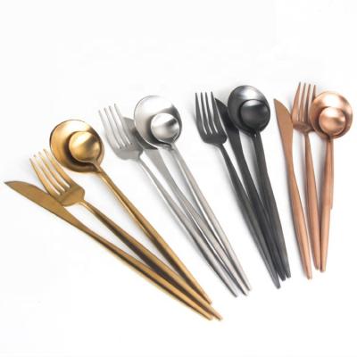 China Sustainable Elegant Golden Color Plating Flatware Fork Spoon 18-8 Stainless Steel Cutlery Set for sale