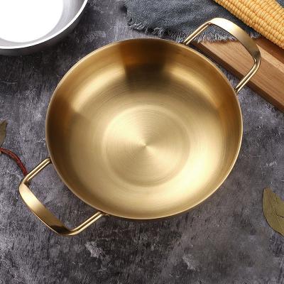 China Sustainable Gold Metal Cooking Hot Pot With Handle Oven Induction Kitchen Stainless Steel Pot for sale