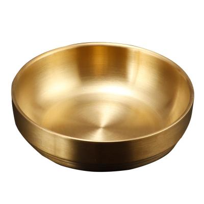 China High Quality Gold Wall Heat Resistance Korea Style Dinner Stainless Steel Double Bowl Viable For Rice Soup for sale