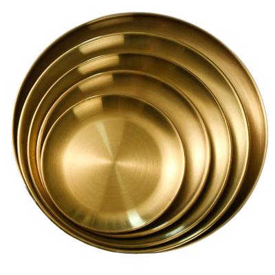 China Durable Thick Gold Food Matte Dish Round Korea Style Stainless Steel Plates and Dishes for sale