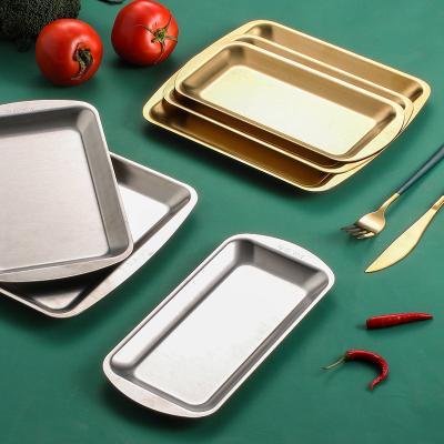 China Minimalist High Quality Gold Matte Rectangle Dish Stainless Steel Barbecue Grill Pan For Rotisserie for sale