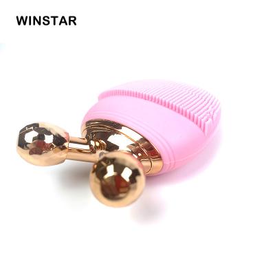 China Soft Chargeable Seal Silicone Electric Face Roller Massager Makeup Remover Beauty Face Cleansing Brush for sale